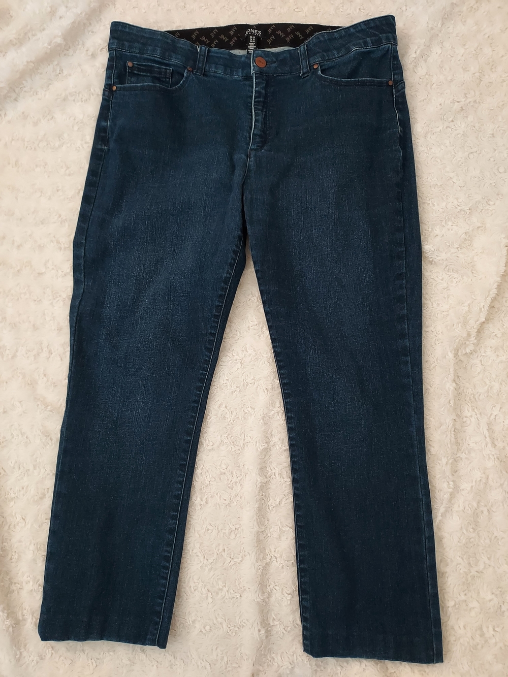Jones New York Dark Indigo Stretch Straight Jeans Size 14 Casual Comfort Western